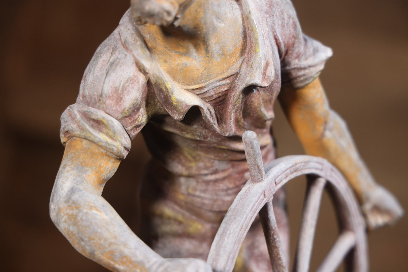 Antique Spelter Statue Of Ship Captain At Helm, After Xavier Raphanel (French, 1876–1957), 22-1/4" H