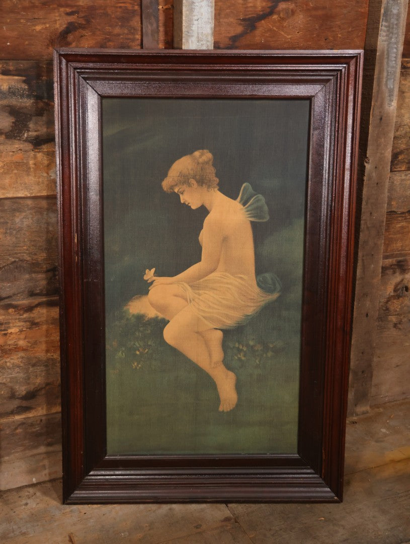 Vintage Oversized Print On Linen, “Psyche With A Butterfly,” After Wilhelm Kray (German, 1828–1889), 33" x 52"