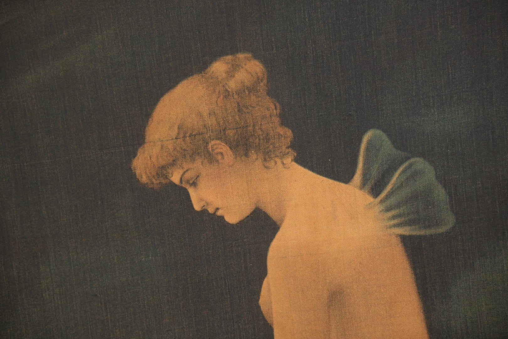 Vintage Oversized Print On Linen, “Psyche With A Butterfly,” After Wilhelm Kray (German, 1828–1889), 33" x 52"