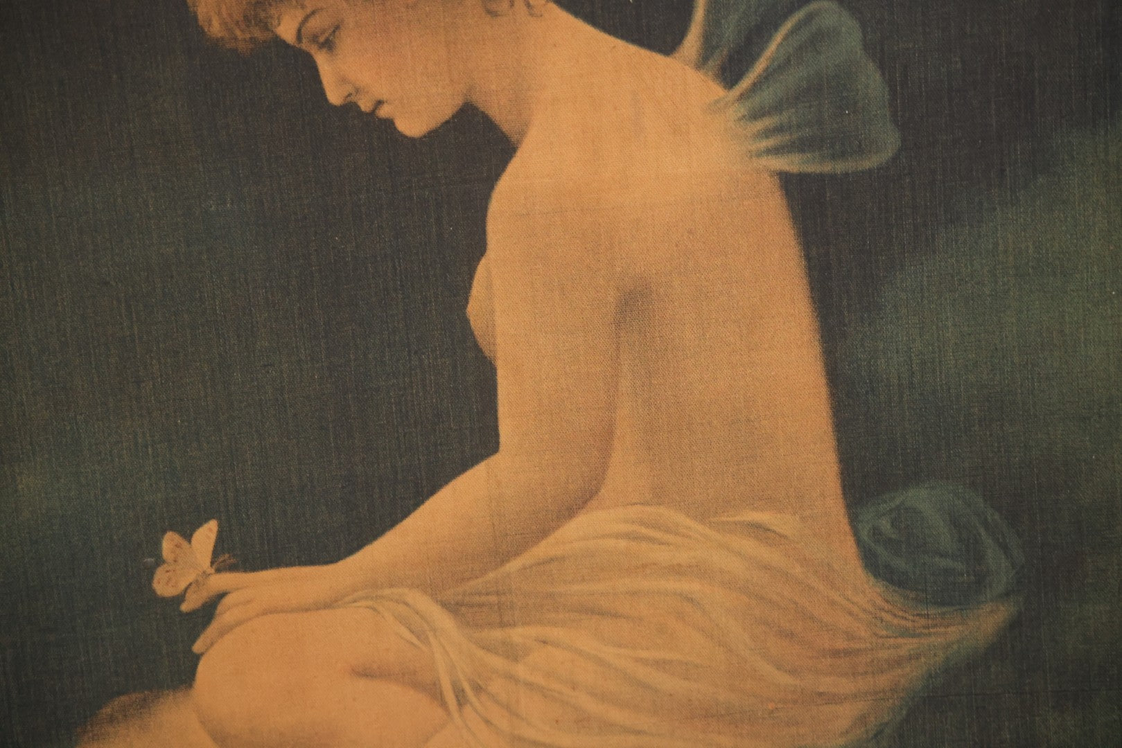Vintage Oversized Print On Linen, “Psyche With A Butterfly,” After Wilhelm Kray (German, 1828–1889), 33" x 52"