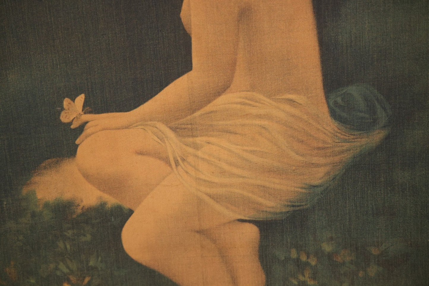Vintage Oversized Print On Linen, “Psyche With A Butterfly,” After Wilhelm Kray (German, 1828–1889), 33" x 52"