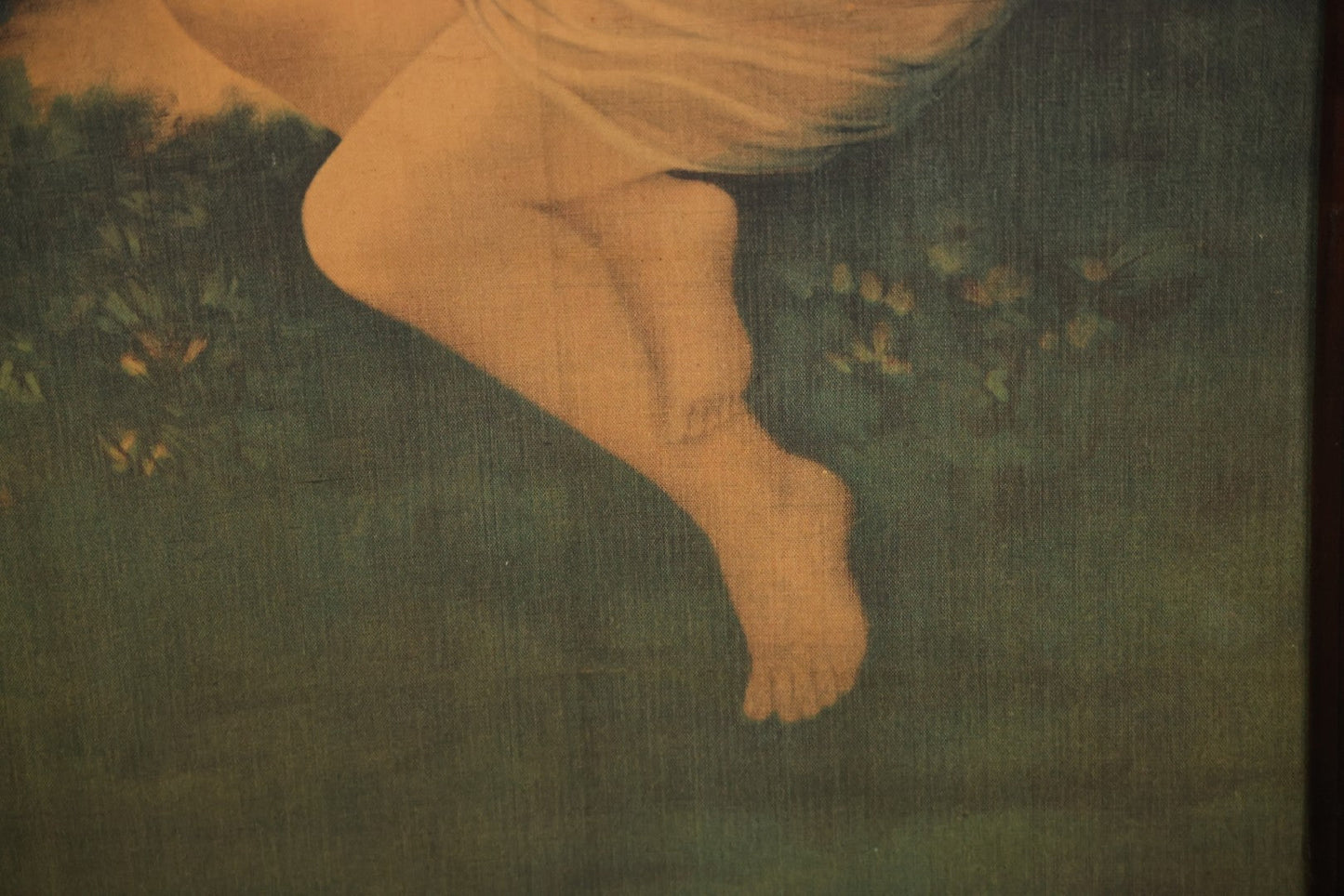 Vintage Oversized Print On Linen, “Psyche With A Butterfly,” After Wilhelm Kray (German, 1828–1889), 33" x 52"