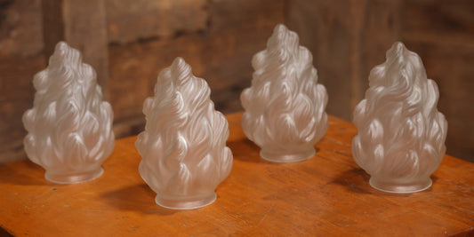 Set Of Four Vintage Frosted Glass Flame Form Lamp Shades, 7-1/2" H