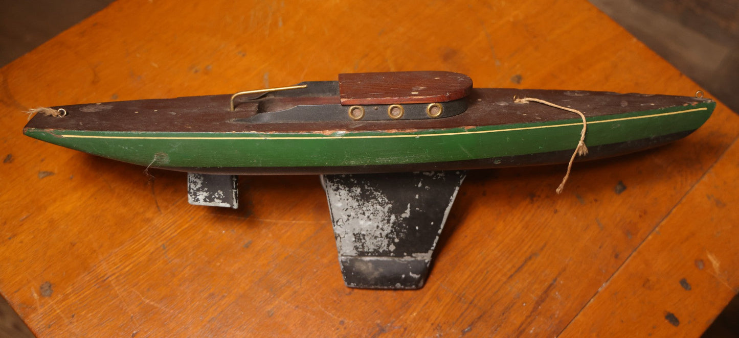 Vintage Wooden Pond Sailboat Model With Green Hull, 20-1/2" L