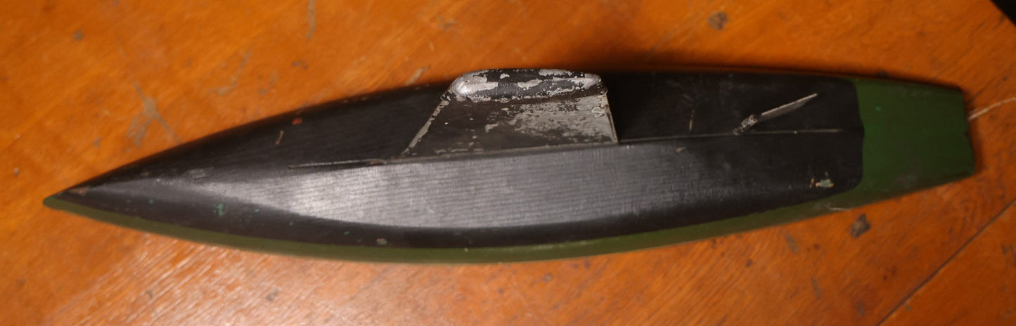 Vintage Wooden Pond Sailboat Model With Green Hull, 20-1/2" L