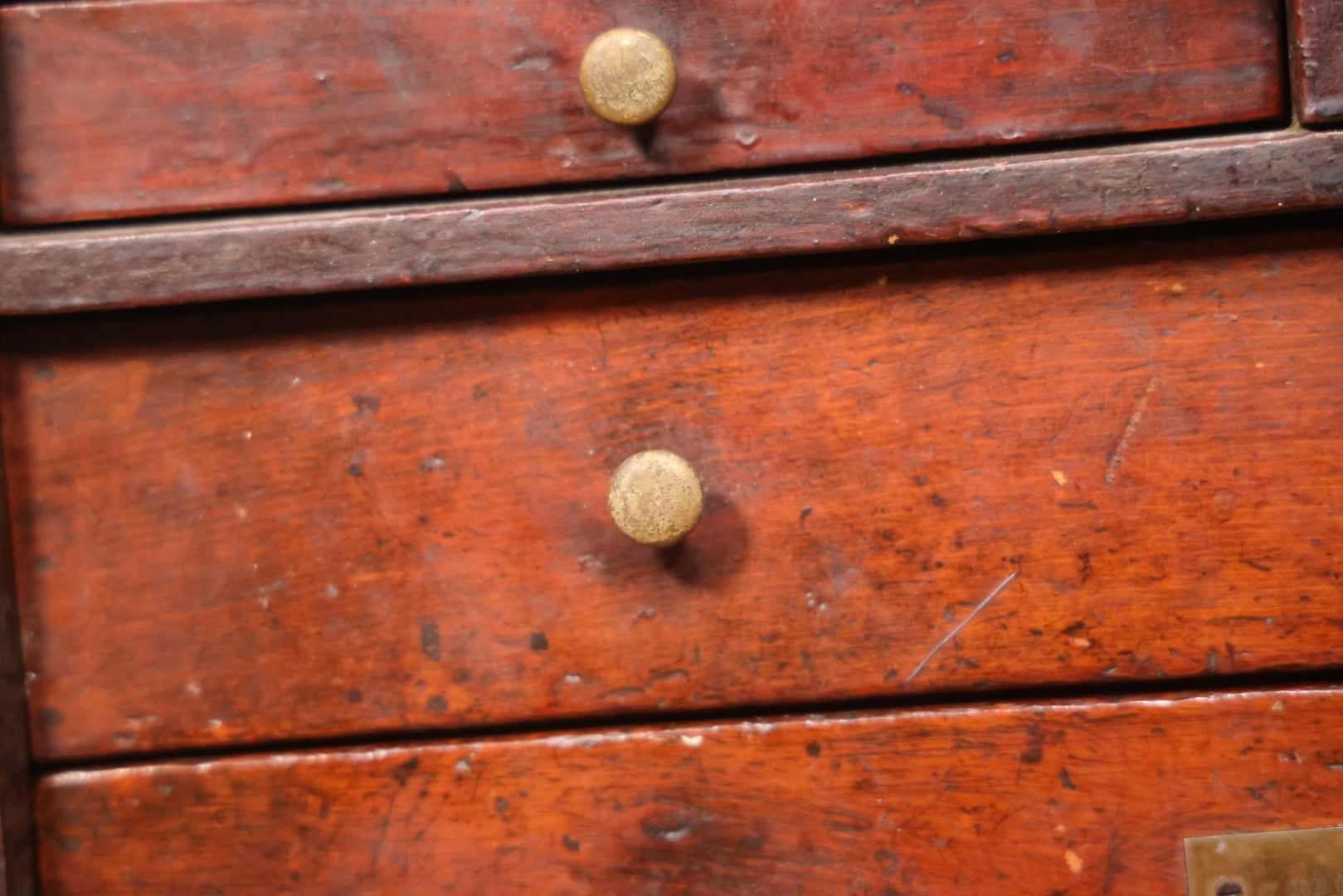 Antique Wooden Tool Chest With Six Drawers, Brass Name Plaque For “G. Claytinburg”