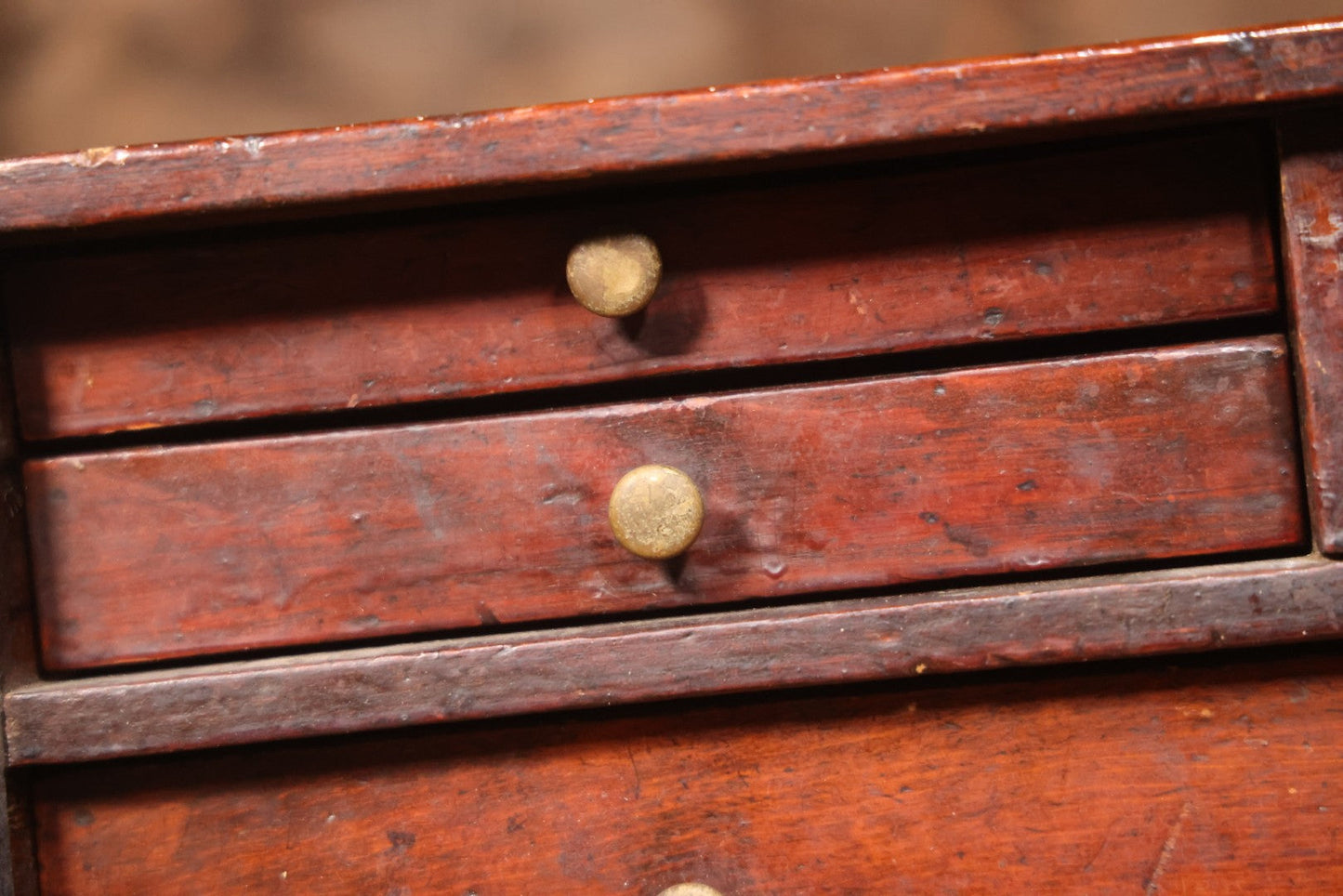 Antique Wooden Tool Chest With Six Drawers, Brass Name Plaque For “G. Claytinburg”