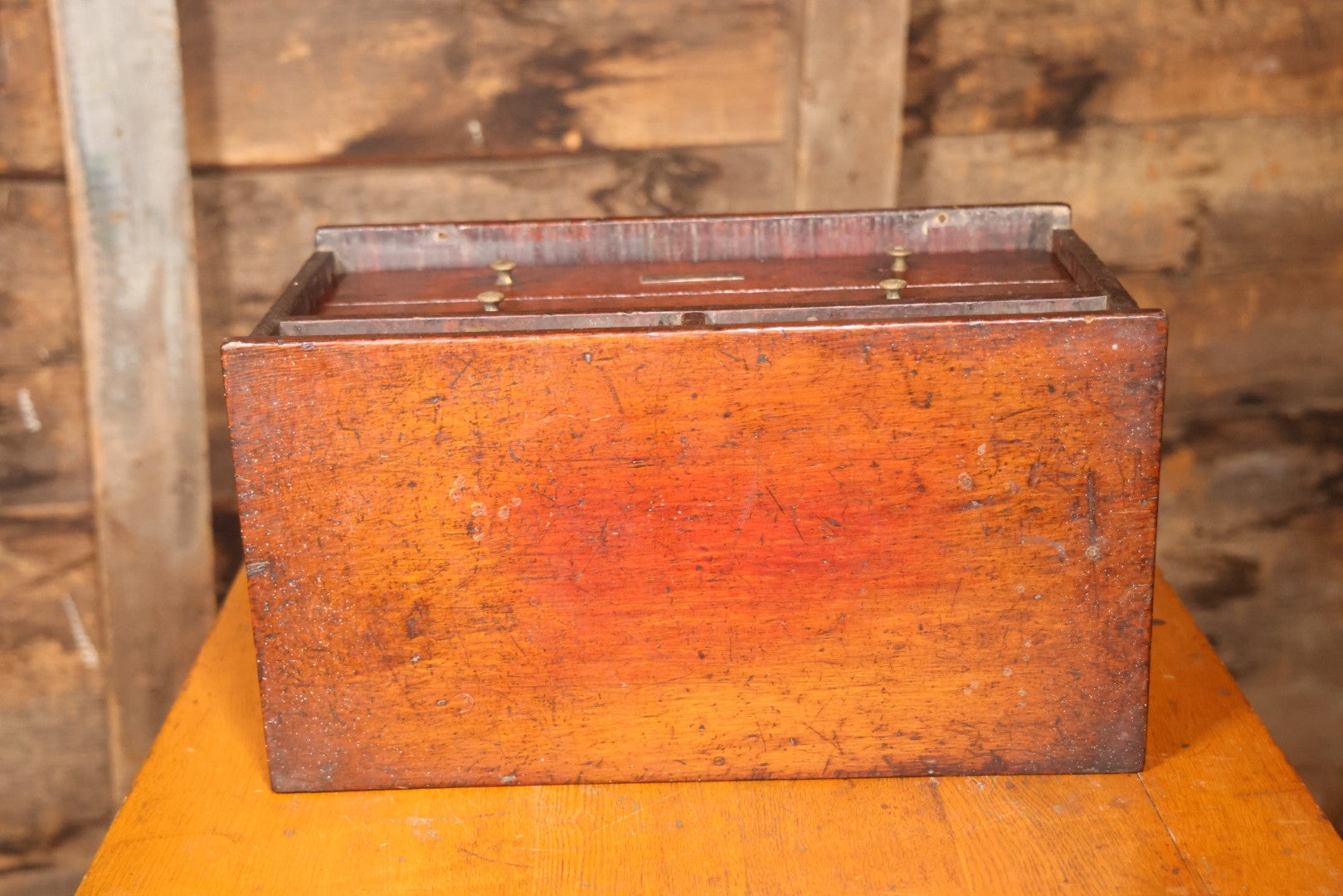 Antique Wooden Tool Chest With Six Drawers, Brass Name Plaque For “G. Claytinburg”