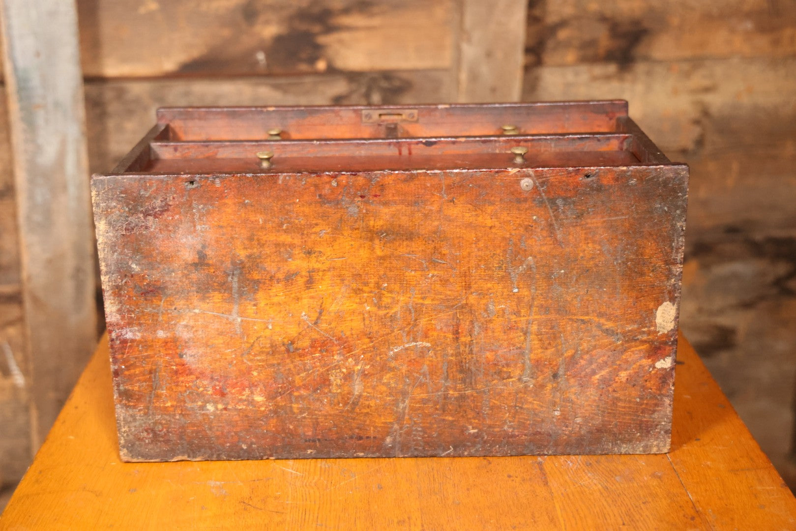Antique Wooden Tool Chest With Six Drawers, Brass Name Plaque For “G. Claytinburg”