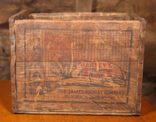 Hanley's Peerless Ale Wooden Advertising Crate With Bulldog Graphics, The James Hanley Company, Providence, Rhode Island