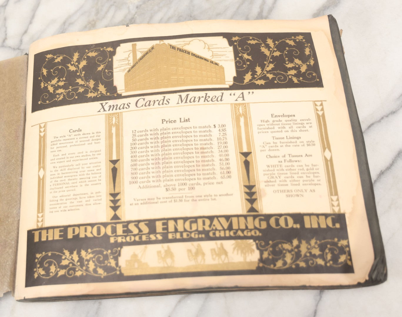 Lot 002 - Antique Greeting Cards Sample Book, "Xmas Greeting Cards, De Luxe, From The Studios Of The Process Engraving Co.," Chicago, Illinois, Circa Early 20th Century