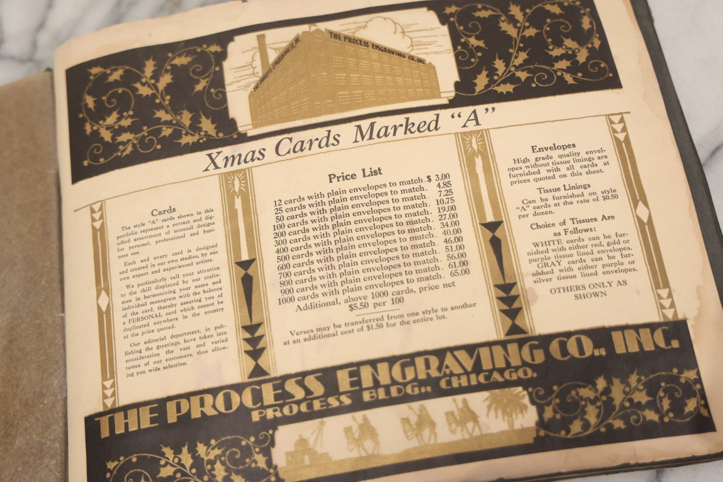 Lot 002 - Antique Greeting Cards Sample Book, "Xmas Greeting Cards, De Luxe, From The Studios Of The Process Engraving Co.," Chicago, Illinois, Circa Early 20th Century