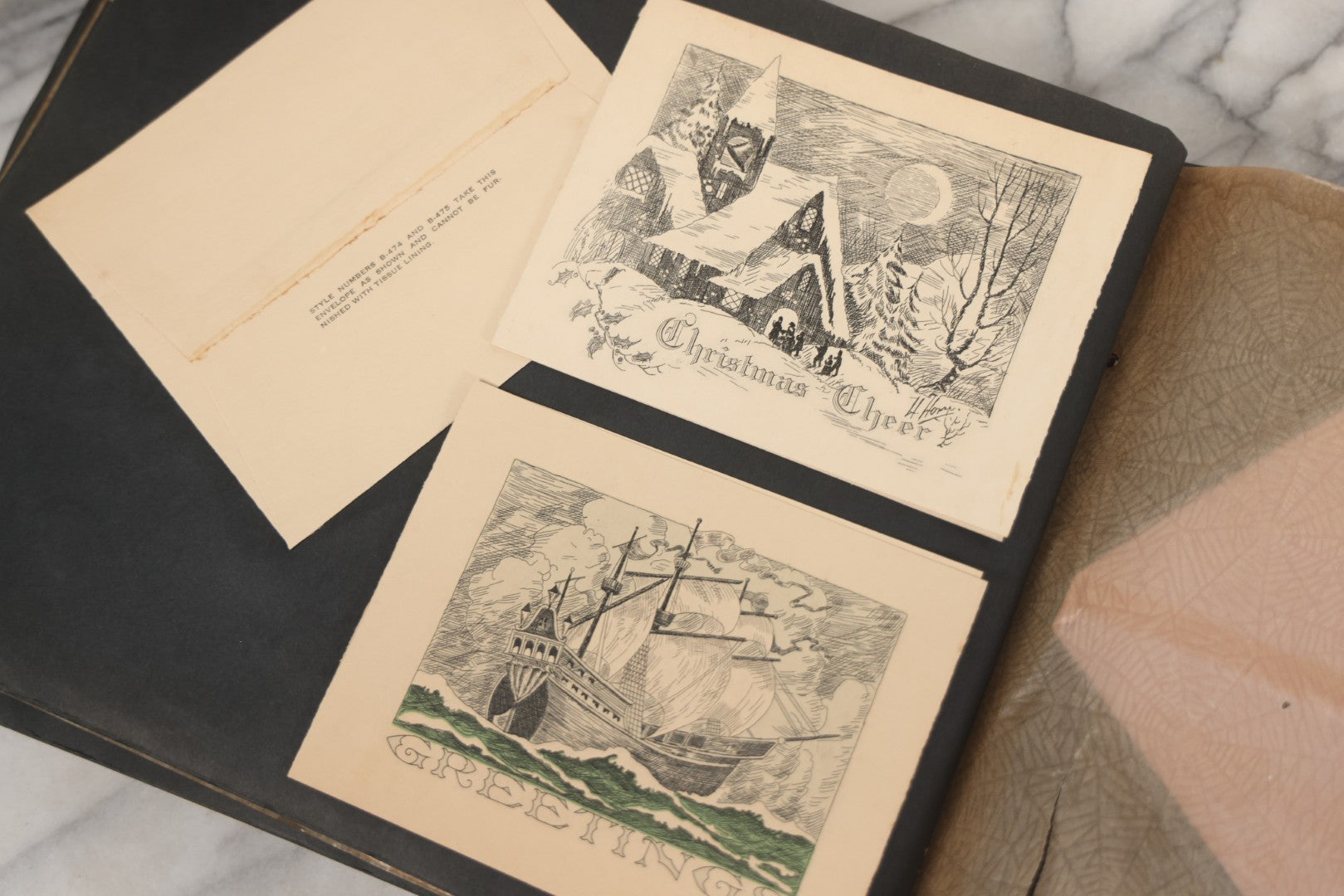 Lot 002 - Antique Greeting Cards Sample Book, "Xmas Greeting Cards, De Luxe, From The Studios Of The Process Engraving Co.," Chicago, Illinois, Circa Early 20th Century