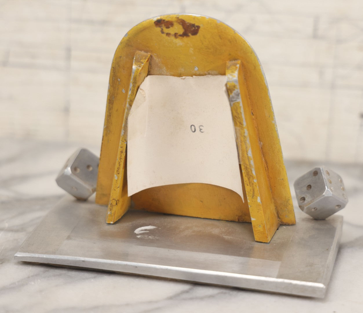 Lot 005 - Vintage Machined Aluminum Photo Frame With Brushed Finish, With Balancing Dice, Navy Sweetheart Snapshot Photograph