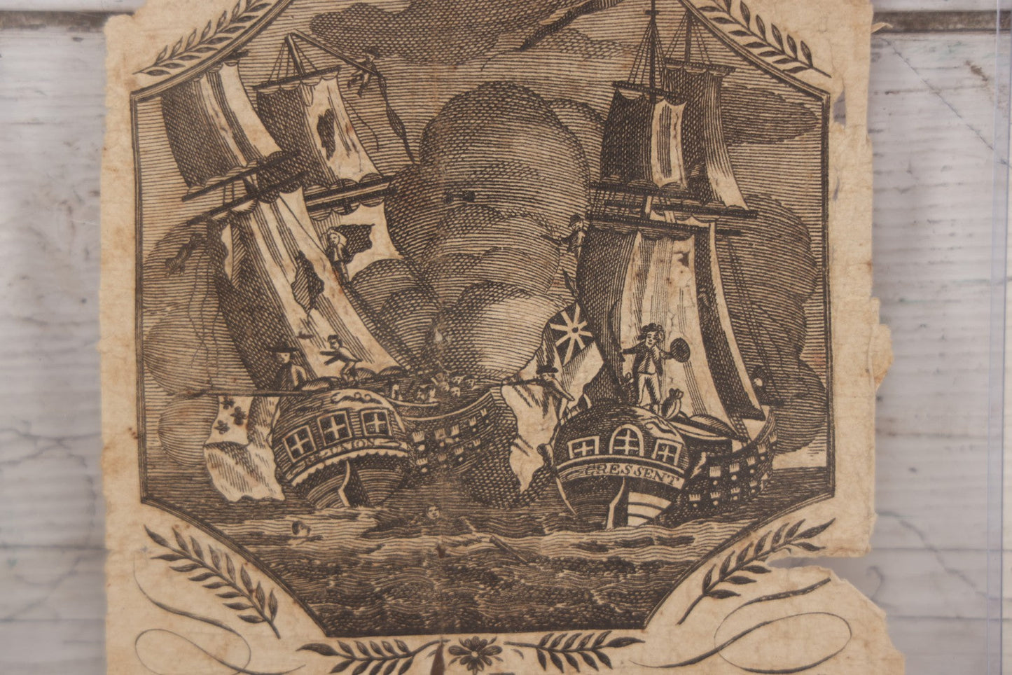 Lot 006 - Antique Broadside Woodcut Engraving, "Sea Fight Between The Crescent & La Re-Union," Commemorating Naval Battle Between The British Frigate Crescent And French Ship Re-Union, With Accompanying Poem, Published 1794