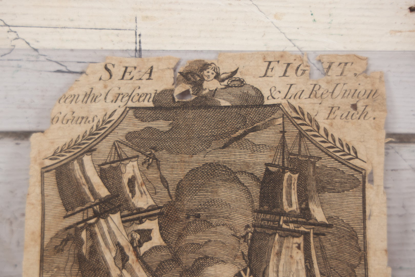 Lot 006 - Antique Broadside Woodcut Engraving, "Sea Fight Between The Crescent & La Re-Union," Commemorating Naval Battle Between The British Frigate Crescent And French Ship Re-Union, With Accompanying Poem, Published 1794