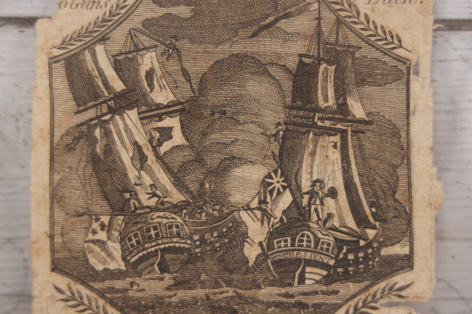 Lot 006 - Antique Broadside Woodcut Engraving, "Sea Fight Between The Crescent & La Re-Union," Commemorating Naval Battle Between The British Frigate Crescent And French Ship Re-Union, With Accompanying Poem, Published 1794