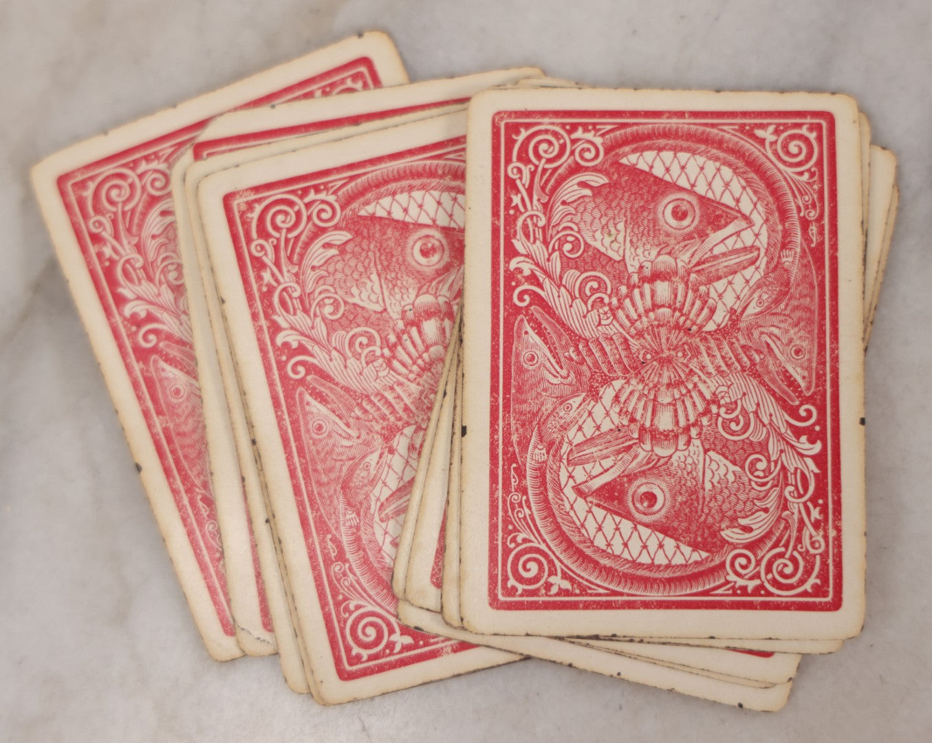 Lot 017 - Antique "Sportsman's Playing Cards" Deck By The Russell & Morgan Printing Co., Cincinnati, With Original Orange Box, 52 Cards Counted, No Jokers, Fish Head Backs