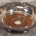 Lot 019 - Vintage Silverplate Dish With Turned Wood Base, Felt Bottom, Grape Leaf And Vine Motif Around Rim, 8" Diameter