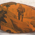 Lot 021 - Vintage Wood Decoupage Souvenir Of Center Ossipee, N.H., Featuring Print Of Hunting Scene With Campers, Bear And Canoe, And Tree Rings On Verso