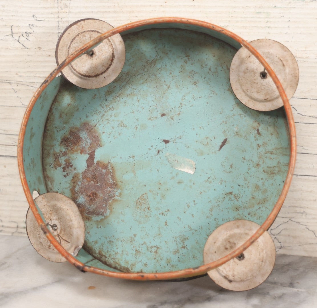 Lot 023 - Vintage Tin Lithograph Tambourine Featuring Images Of Flamenco Dancers, Complete