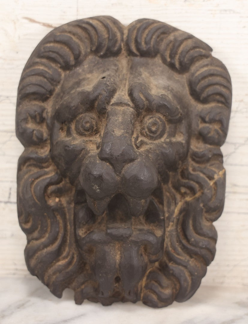 Lot 025 - Vintage Resin Lion Head Wall Hanger, Black With Patina, Dated 1969 On Back, With Crack And Repair On Left Side