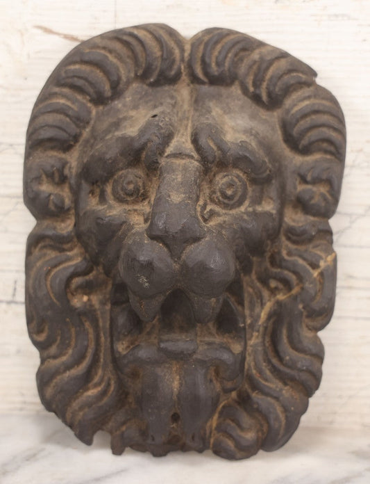 Lot 025 - Vintage Resin Lion Head Wall Hanger, Black With Patina, Dated 1969 On Back, With Crack And Repair On Left Side
