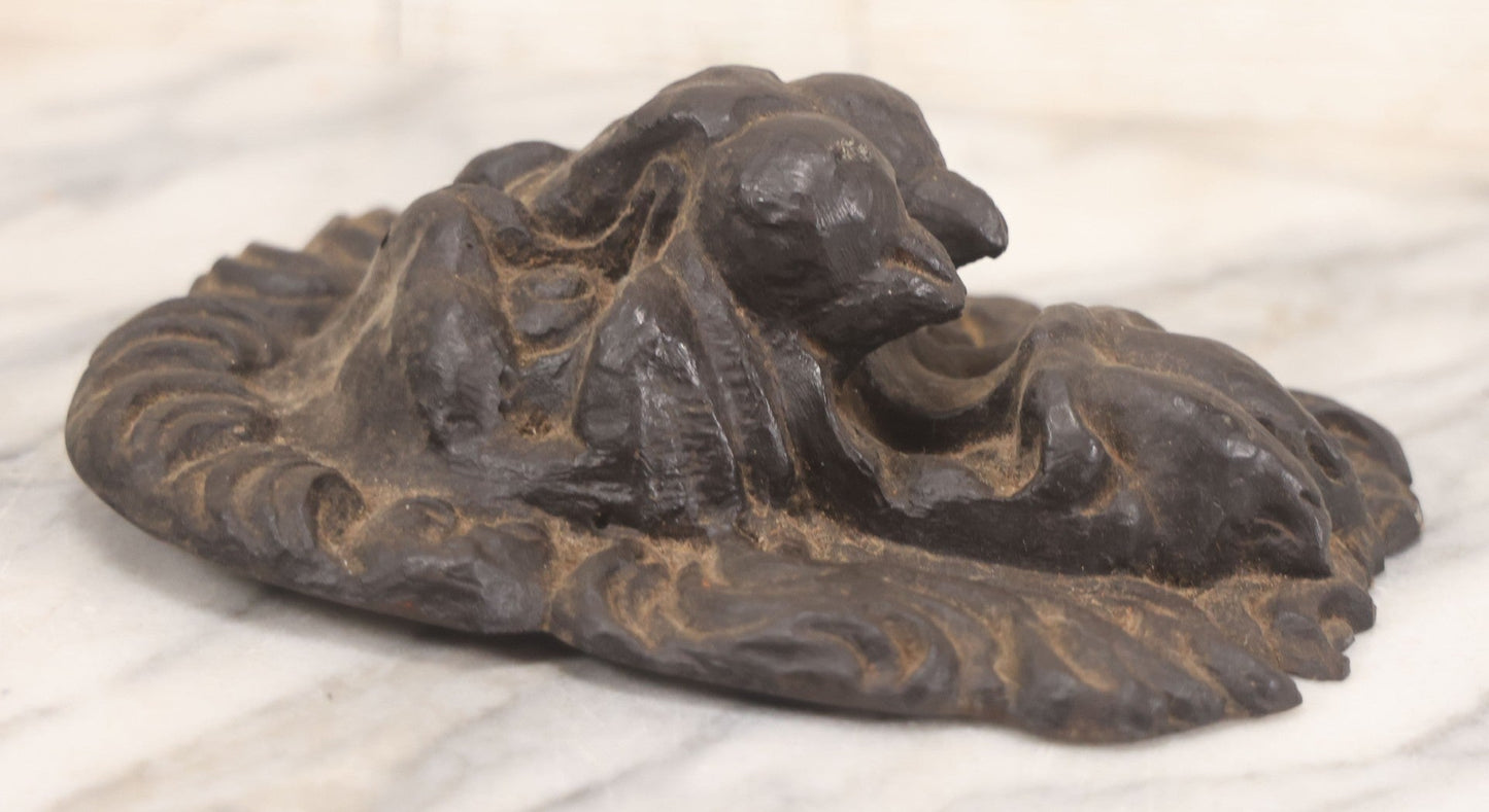 Lot 025 - Vintage Resin Lion Head Wall Hanger, Black With Patina, Dated 1969 On Back, With Crack And Repair On Left Side