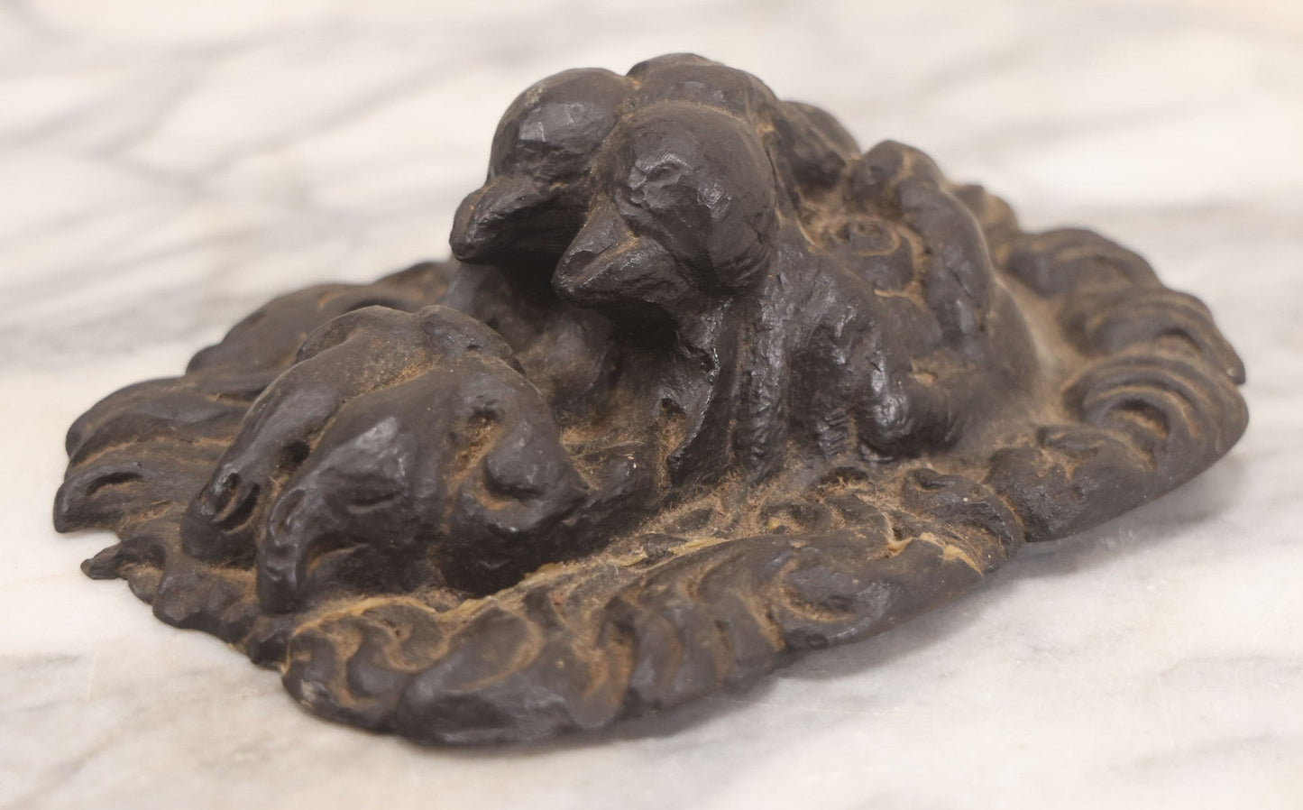 Lot 025 - Vintage Resin Lion Head Wall Hanger, Black With Patina, Dated 1969 On Back, With Crack And Repair On Left Side