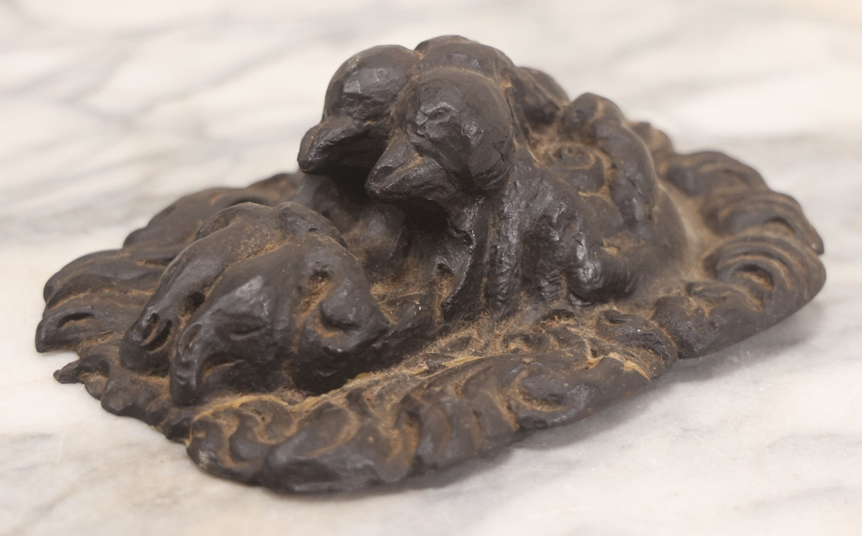 Lot 025 - Vintage Resin Lion Head Wall Hanger, Black With Patina, Dated 1969 On Back, With Crack And Repair On Left Side