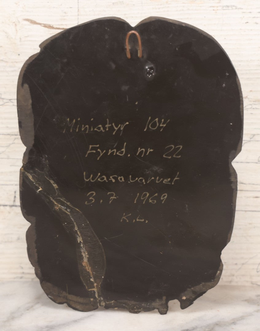 Lot 025 - Vintage Resin Lion Head Wall Hanger, Black With Patina, Dated 1969 On Back, With Crack And Repair On Left Side