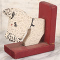 Lot 026 - Single Antique Folk Art Hand-Cut & Hand-Painted Wooden Dog Bookend, Red & White Paint, Original Surface