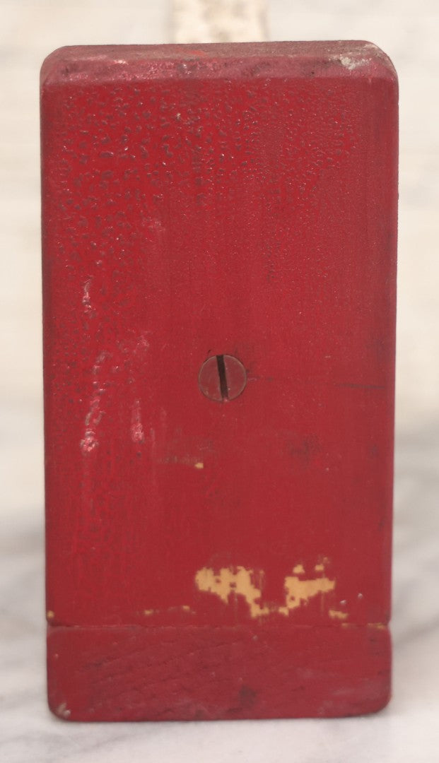 Lot 026 - Single Antique Folk Art Hand-Cut & Hand-Painted Wooden Dog Bookend, Red & White Paint, Original Surface