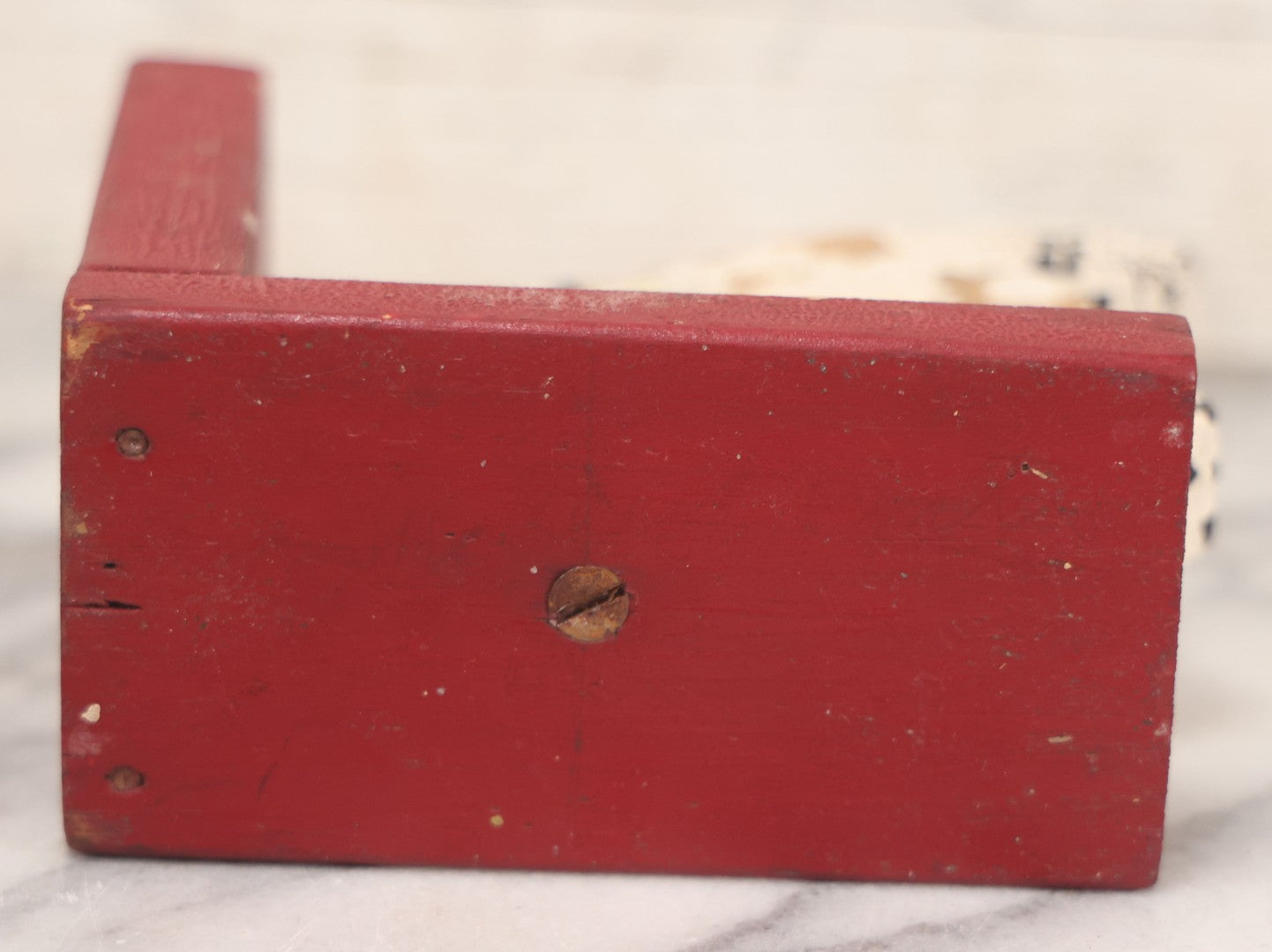 Lot 026 - Single Antique Folk Art Hand-Cut & Hand-Painted Wooden Dog Bookend, Red & White Paint, Original Surface