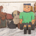 Lot 027 - Grouping Of Four Vintage & Antique Folk Art Wood-Cut Toys, Including Jointed Frankenstein Figure, Dog With Bow, Minnie Mouse & Bear Looking In Mirror