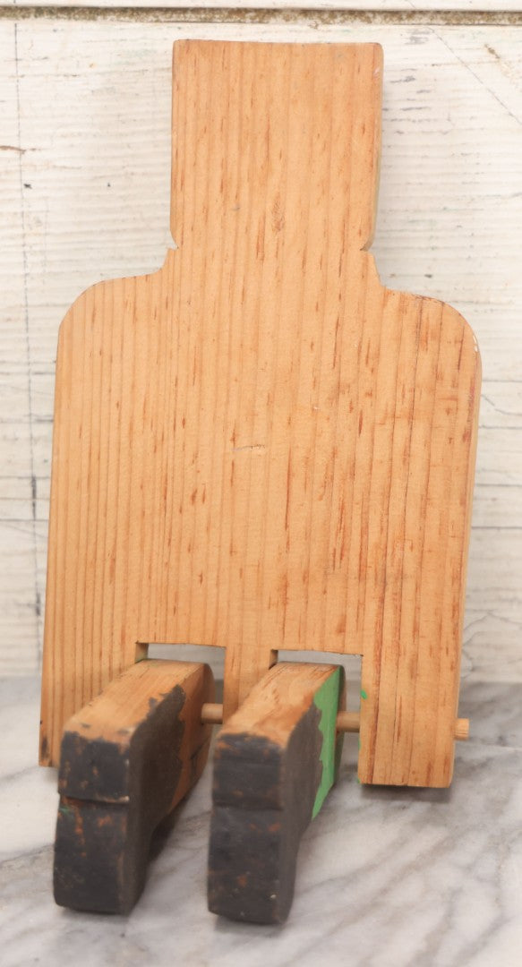 Lot 027 - Grouping Of Four Vintage & Antique Folk Art Wood-Cut Toys, Including Jointed Frankenstein Figure, Dog With Bow, Minnie Mouse & Bear Looking In Mirror