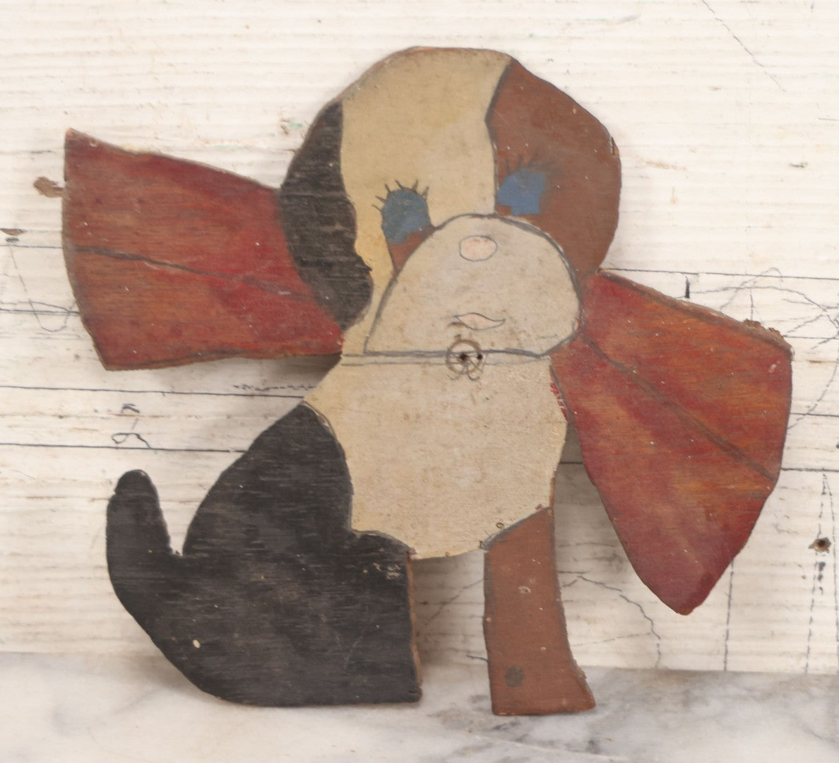 Lot 027 - Grouping Of Four Vintage & Antique Folk Art Wood-Cut Toys, Including Jointed Frankenstein Figure, Dog With Bow, Minnie Mouse & Bear Looking In Mirror