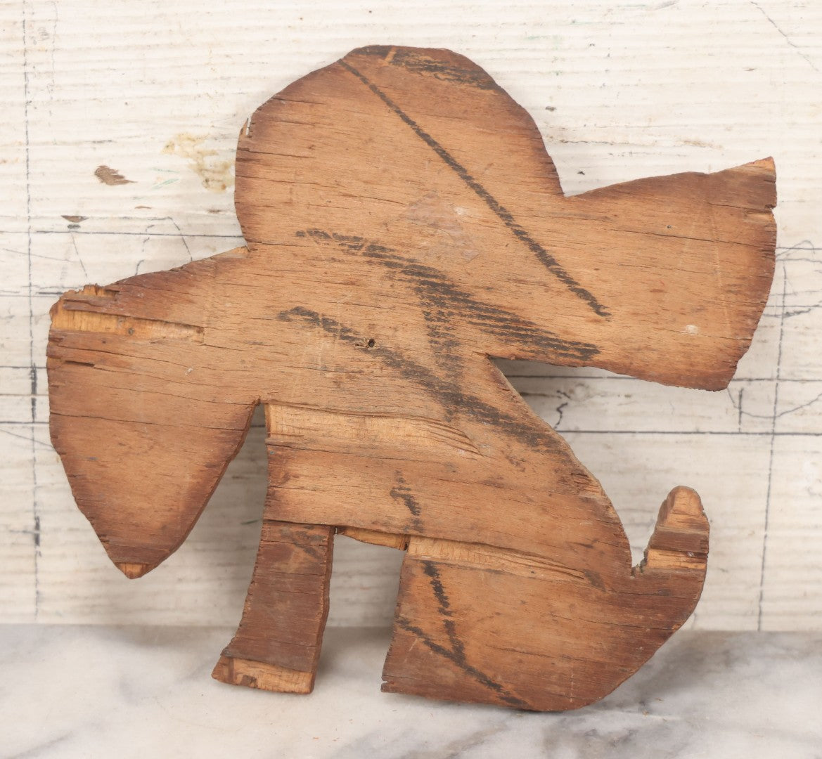 Lot 027 - Grouping Of Four Vintage & Antique Folk Art Wood-Cut Toys, Including Jointed Frankenstein Figure, Dog With Bow, Minnie Mouse & Bear Looking In Mirror