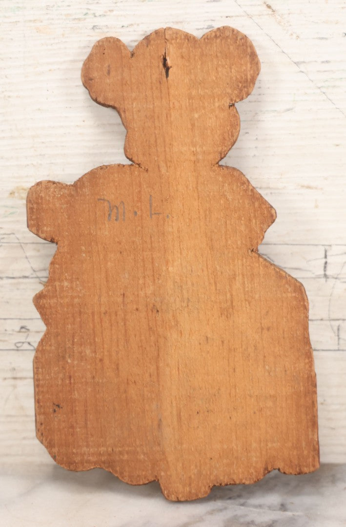 Lot 027 - Grouping Of Four Vintage & Antique Folk Art Wood-Cut Toys, Including Jointed Frankenstein Figure, Dog With Bow, Minnie Mouse & Bear Looking In Mirror