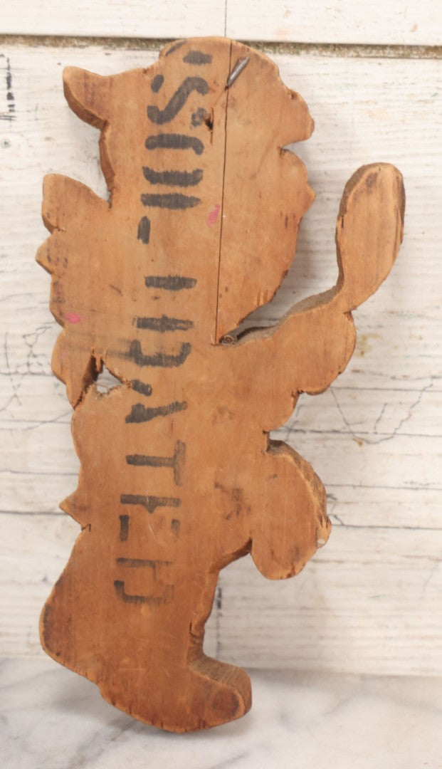 Lot 027 - Grouping Of Four Vintage & Antique Folk Art Wood-Cut Toys, Including Jointed Frankenstein Figure, Dog With Bow, Minnie Mouse & Bear Looking In Mirror