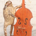Lot 029 - Vintage Folk Art Taxidermy Frog Playing Cello, Missing Strings, Face Worn, 8-3/4" H