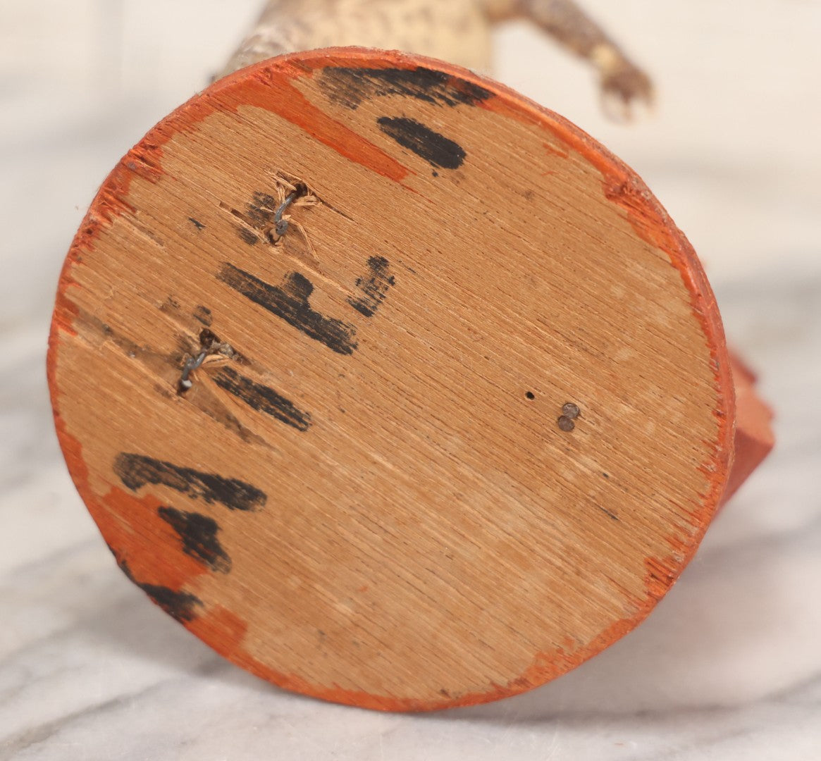 Lot 029 - Vintage Folk Art Taxidermy Frog Playing Cello, Missing Strings, Face Worn, 8-3/4" H