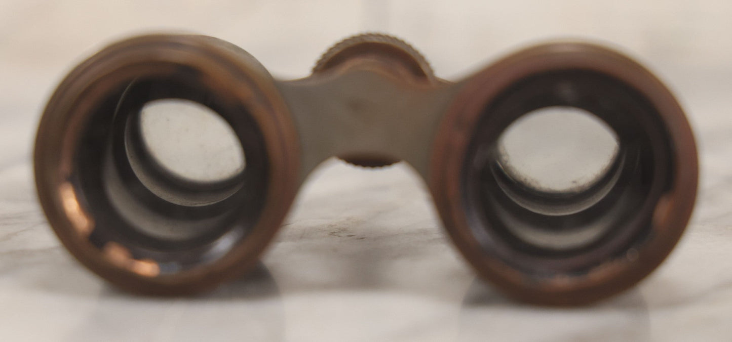 Lot 036 - Antique Pressed Metal Opera Glasses With White Enamel Floral Decoration, Manufactured By Chevalier, Paris