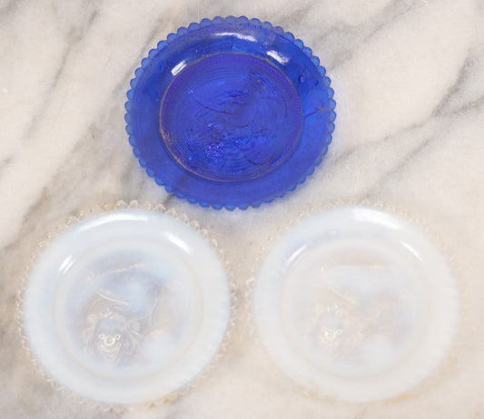 Lot 039 - Trio Of Vintage Colored Pattern Glass Cup Plate Coasters, Souvenirs Of Ringling Bros. And Barnum & Bailey Circus, "The Greatest Show On Earth," With Clown Motif, 3-3/8" Diameter Each
