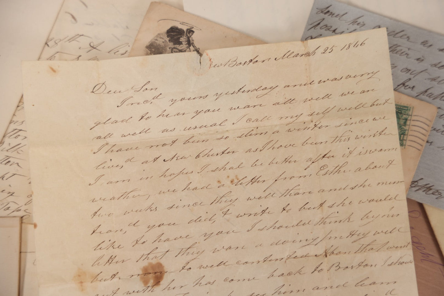 Lot 043 - Discovery Grouping Of 25+ Pieces Of Antique Handwritten Ephemera, Including Letters, Checks & Billheads, With 1846 Letter To Son, Alumni Meeting Program & Nonotuck Silk Co. Billhead