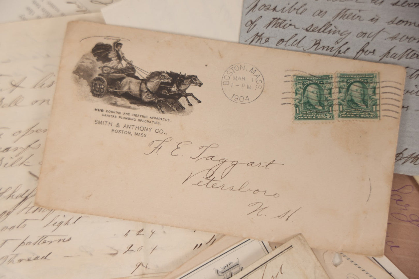 Lot 043 - Discovery Grouping Of 25+ Pieces Of Antique Handwritten Ephemera, Including Letters, Checks & Billheads, With 1846 Letter To Son, Alumni Meeting Program & Nonotuck Silk Co. Billhead