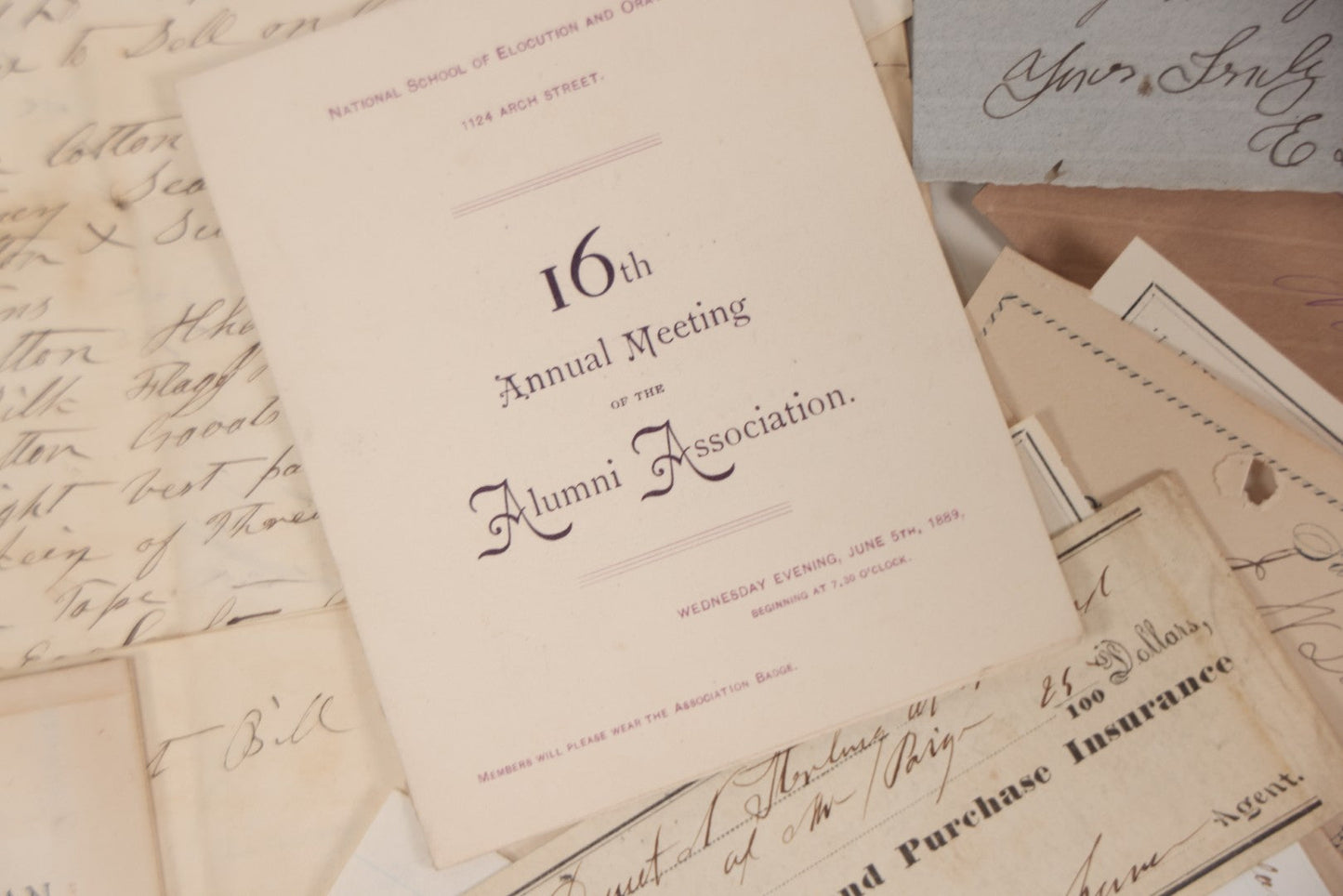 Lot 043 - Discovery Grouping Of 25+ Pieces Of Antique Handwritten Ephemera, Including Letters, Checks & Billheads, With 1846 Letter To Son, Alumni Meeting Program & Nonotuck Silk Co. Billhead