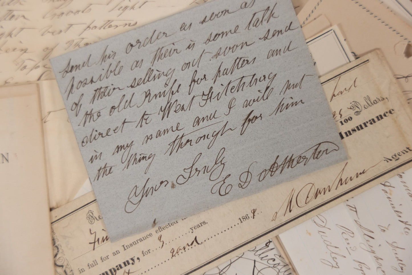 Lot 043 - Discovery Grouping Of 25+ Pieces Of Antique Handwritten Ephemera, Including Letters, Checks & Billheads, With 1846 Letter To Son, Alumni Meeting Program & Nonotuck Silk Co. Billhead