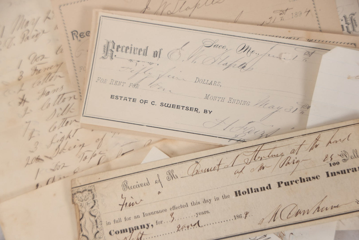 Lot 043 - Discovery Grouping Of 25+ Pieces Of Antique Handwritten Ephemera, Including Letters, Checks & Billheads, With 1846 Letter To Son, Alumni Meeting Program & Nonotuck Silk Co. Billhead