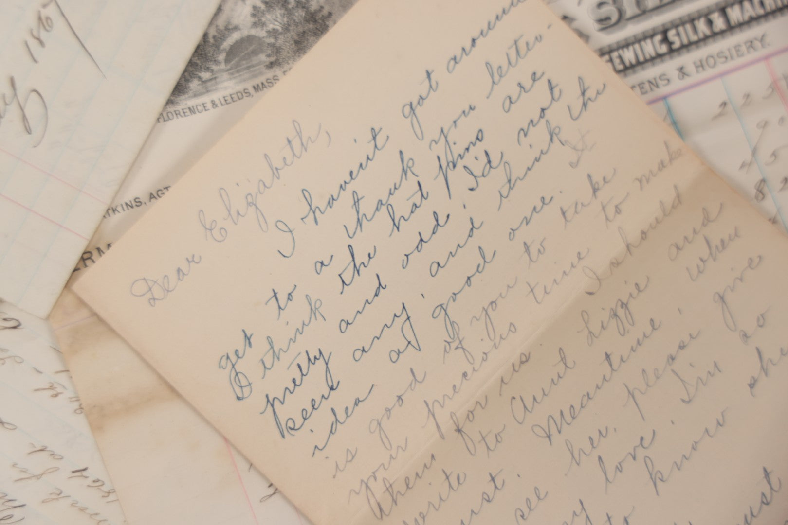 Lot 043 - Discovery Grouping Of 25+ Pieces Of Antique Handwritten Ephemera, Including Letters, Checks & Billheads, With 1846 Letter To Son, Alumni Meeting Program & Nonotuck Silk Co. Billhead